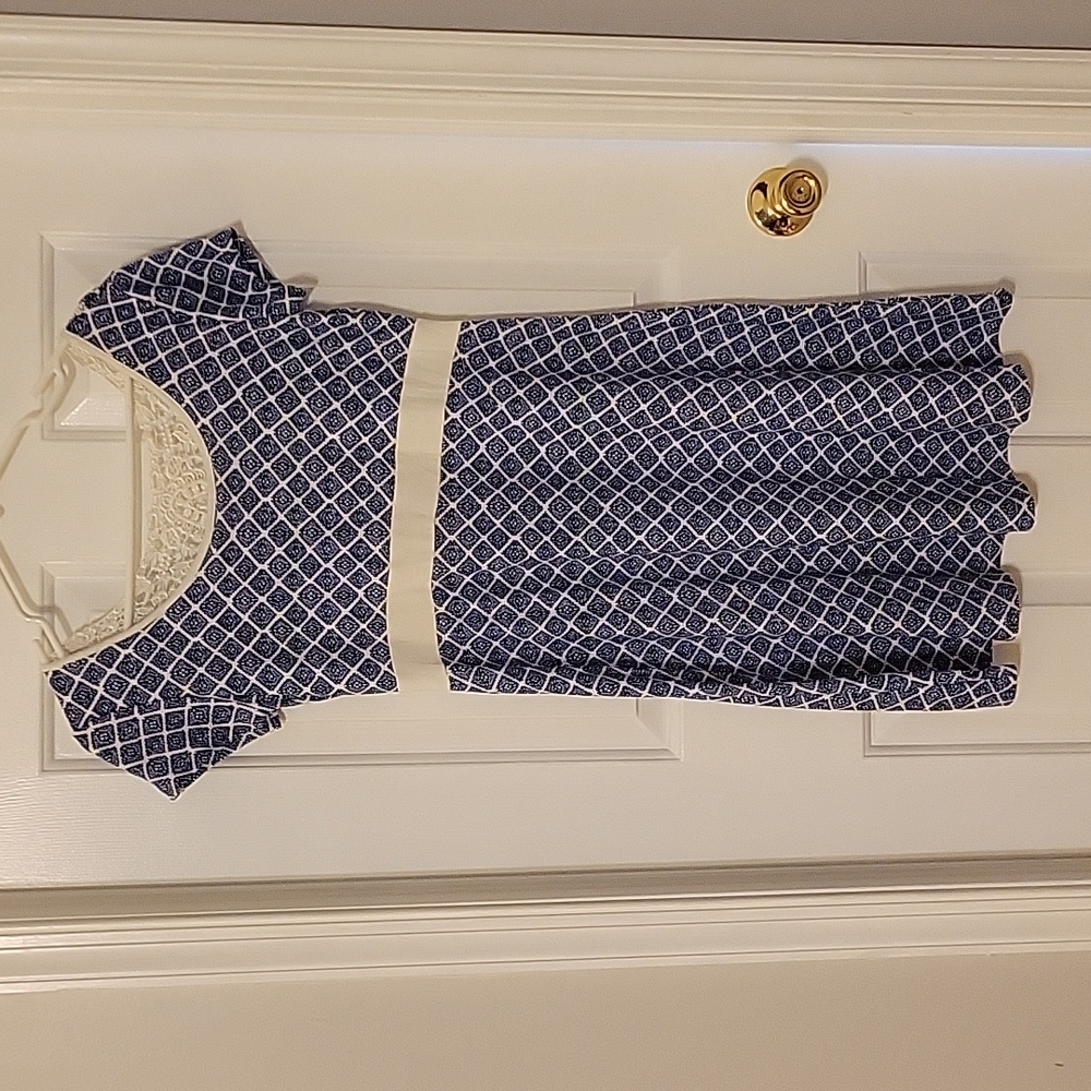 Blue and white maternity dress